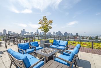Roof top deck with views of seattle and mt. Rainier